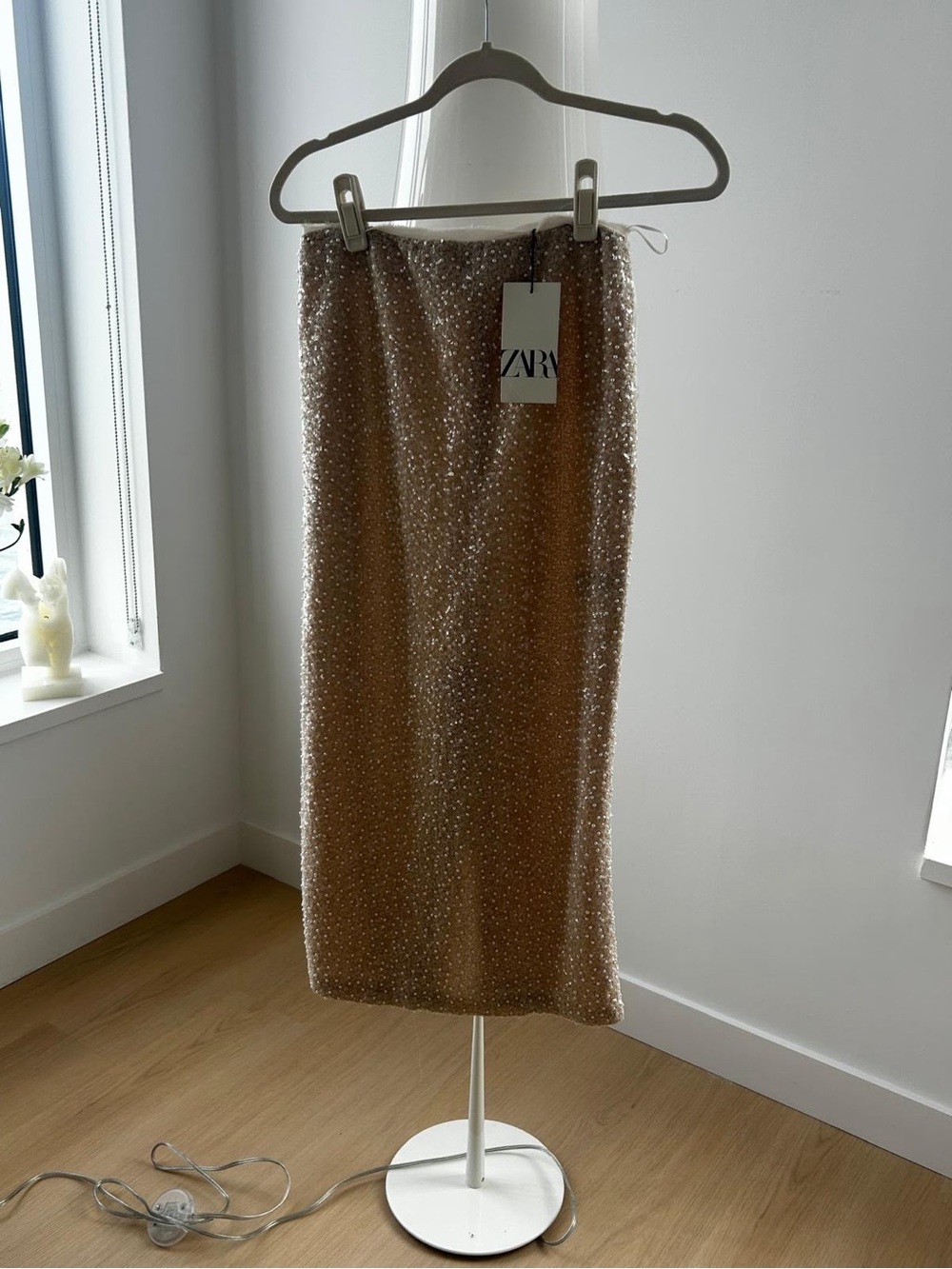 ZARA Beige Beaded Midi Skirt